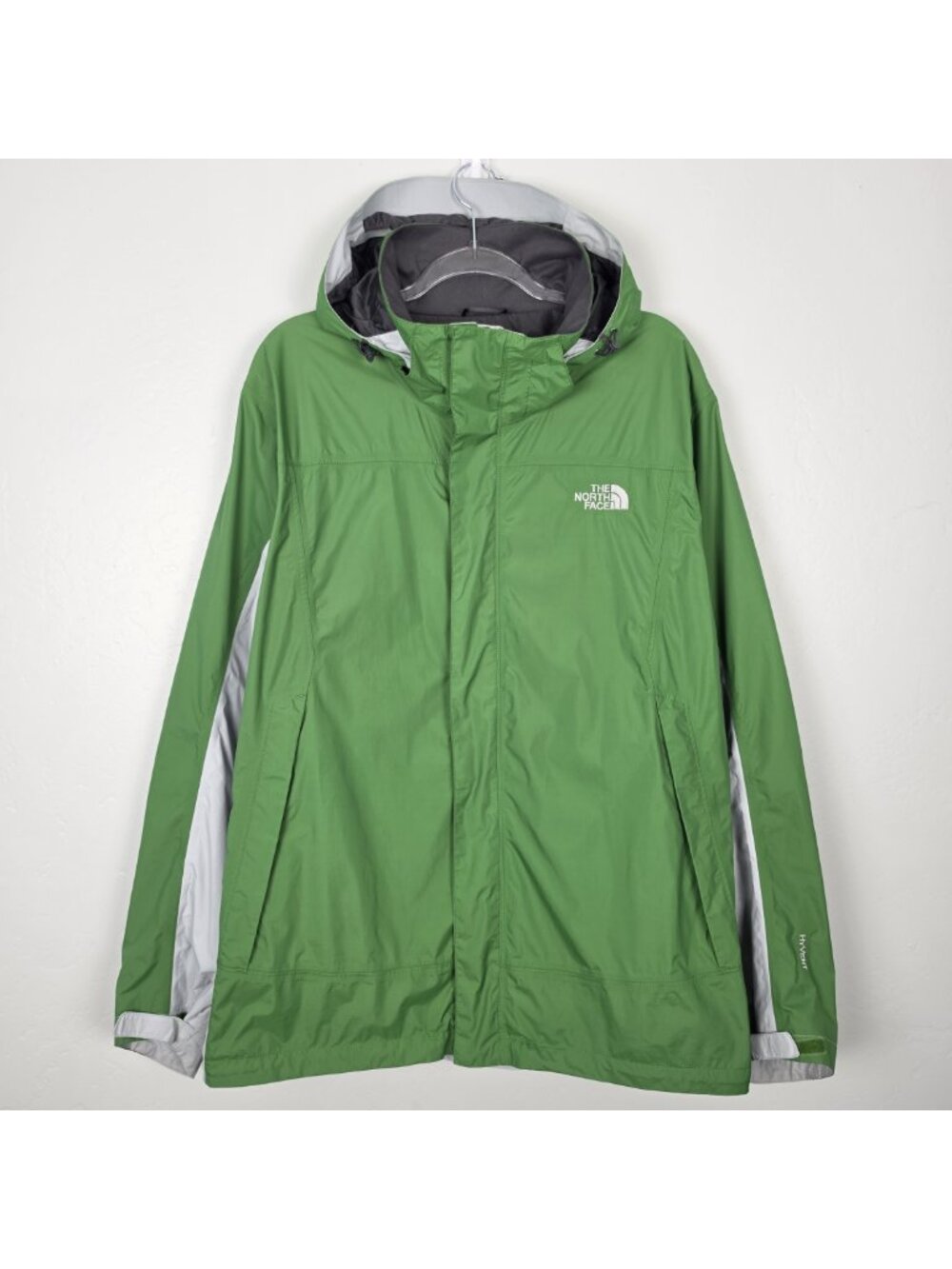 The North Face HyVent Rain Jacket Hooded Windbreaker Waterproof Green Size XL